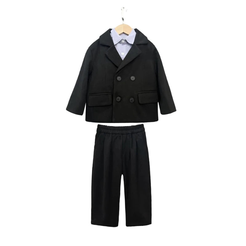 Boys Solid Double Breasted Blazer Jack Vest Pants Children Suit Waistcoat Wedding Clothes Sets Toddler Formal Dress Kids Tuxedos