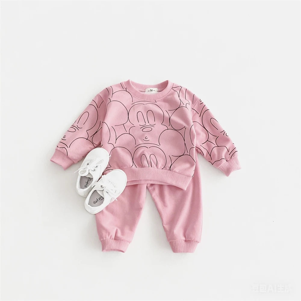 1 2 3Years Old Kids Long Sleeve Outfits Child New Crewneck Sweatshirts Loose Pants Outer Wear Toddler Solid Color Tracksuits