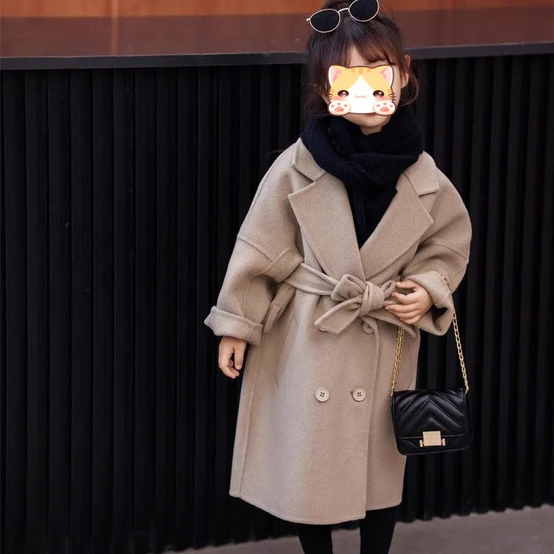 Thickened Autumn Winter Velvet Children's Coat Girls' Woolen Coat Korean Style Mid-Size Children's Outerwear