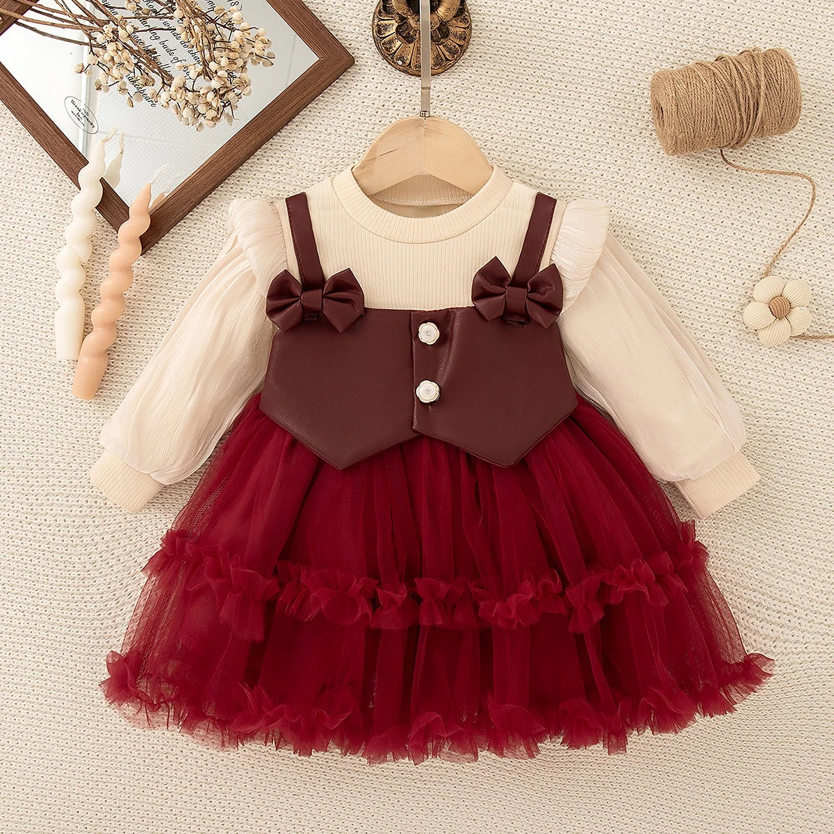 Autumn And Winter New Christmas Baby Girl Dress With Sweet Bow Imitation, Party Children'S Clothing (6 Months To 3 Years Old)