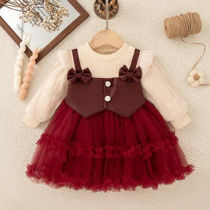 Autumn And Winter New Christmas Baby Girl Dress With Sweet Bow Imitation, Party Children'S Clothing (6 Months To 3 Years Old)