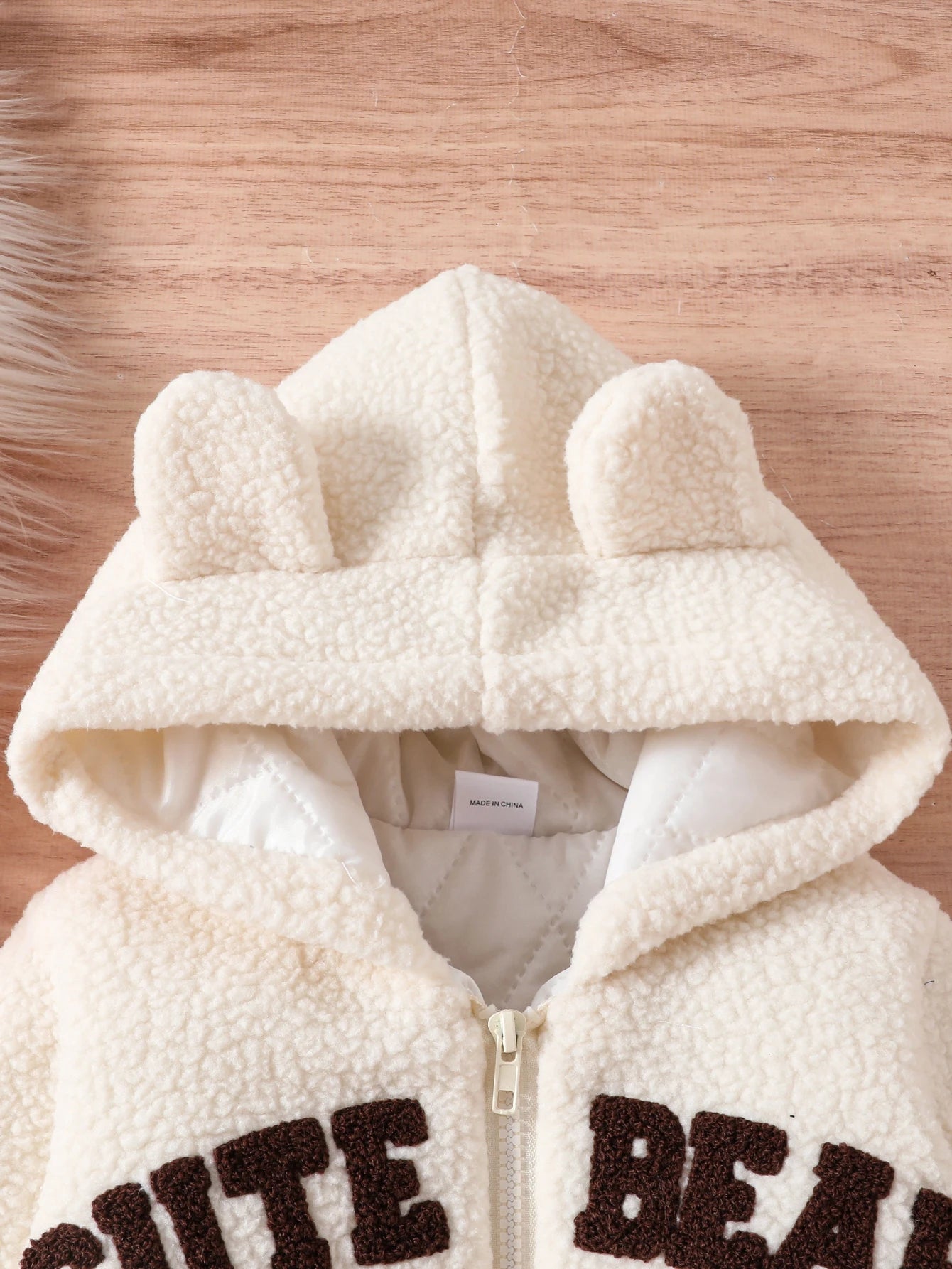 Winter Letter 3D Embroidered Quilted Fleece Zipper Hoodie