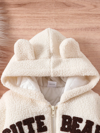 Winter Letter 3D Embroidered Quilted Fleece Zipper Hoodie