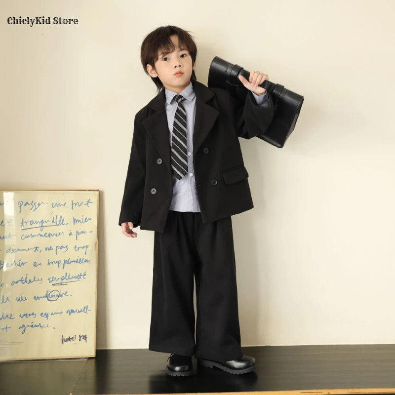 Boys Solid Double Breasted Blazer Jack Vest Pants Children Suit Waistcoat Wedding Clothes Sets Toddler Formal Dress Kids Tuxedos