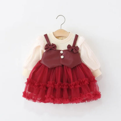 Baby Girls' Dress Spring And Autumn  Girls Toddlers' Warm Dress Two-piece Puff-Sheen Stylish Princess Dress
