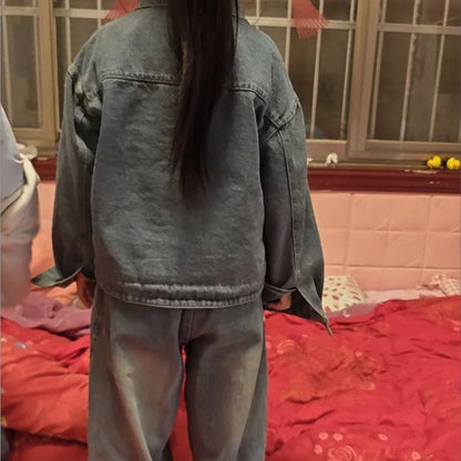 2025 new spring autumn  Girls Kids  Denim jacket trousers set comfortable cute baby Clothes Children Clothing