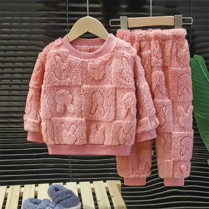Baby Girls Clothes For Children Clothing Sets Autumn Winter Kids Boys Plus Fleece Warm Sweater Tops Pants 2pcs Outfits Suit