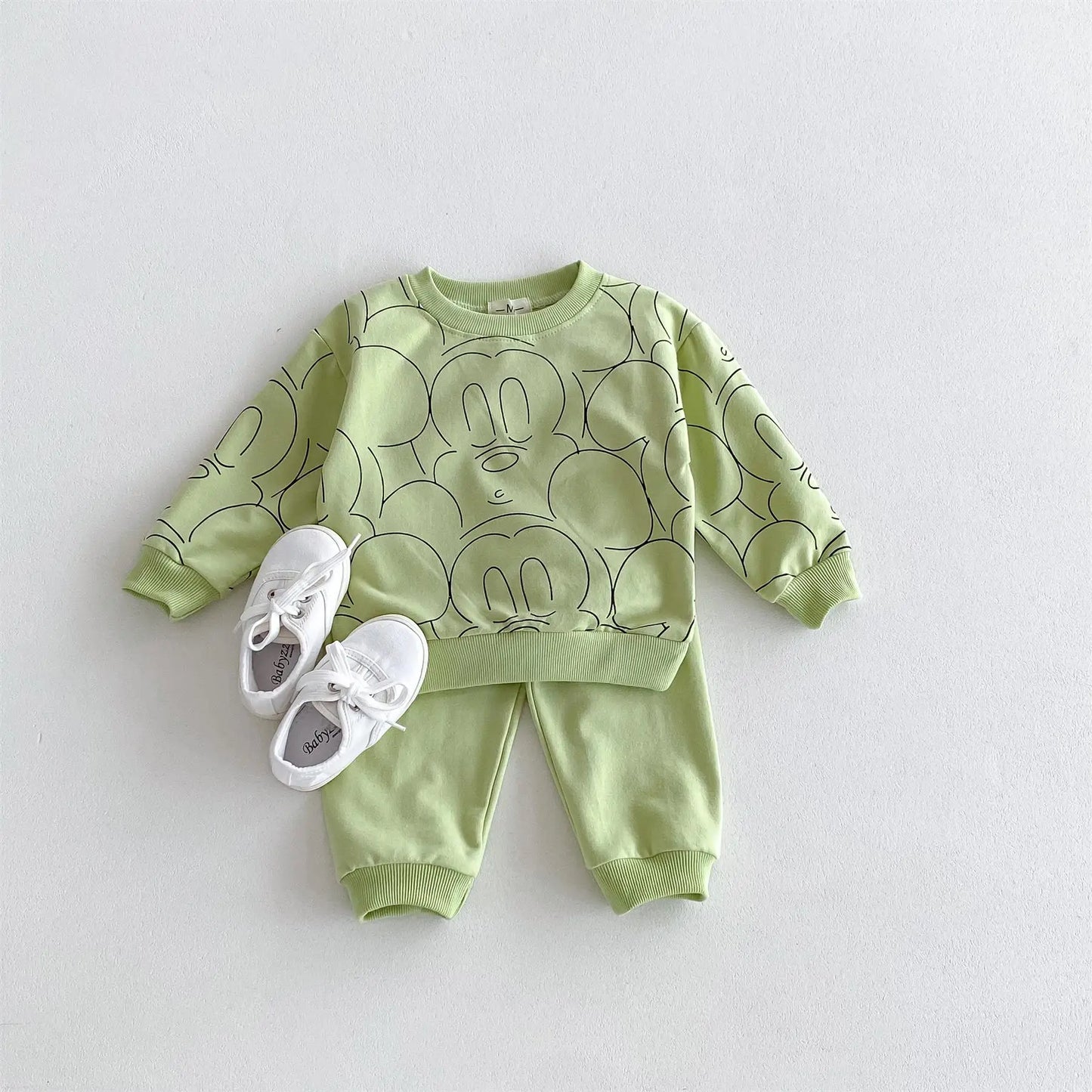 1 2 3Years Old Kids Long Sleeve Outfits Child New Crewneck Sweatshirts Loose Pants Outer Wear Toddler Solid Color Tracksuits