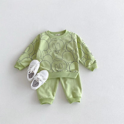 1 2 3Years Old Kids Long Sleeve Outfits Child New Crewneck Sweatshirts Loose Pants Outer Wear Toddler Solid Color Tracksuits