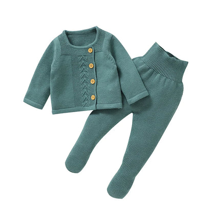 Baby Clothes Set Knit Fashion Solid Warm Infant Sweater Trousers Leggings Autumn Newborn Girl Boy Long Sleeve Pullover Pants 2PC