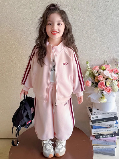 Girls Autumn Faion Striped Letter Two-Piece Set Long Sve Zipper Closure Casual Comfortable Sle Children's Clothing