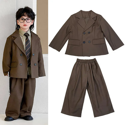 2025 Autumn Kids Suit Boys Loose Blazer Formal Wear Stylish Wedding Flower Girl Speech Set Elegant School Children's Clothes