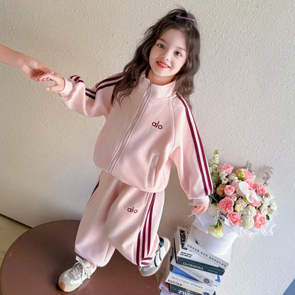 Girls Autumn Faion Striped Letter Two-Piece Set Long Sve Zipper Closure Casual Comfortable Sle Children's Clothing