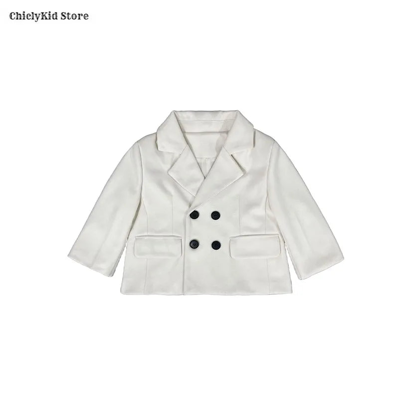 Boys Solid Double Breasted Blazer Jack Vest Pants Children Suit Waistcoat Wedding Clothes Sets Toddler Formal Dress Kids Tuxedos