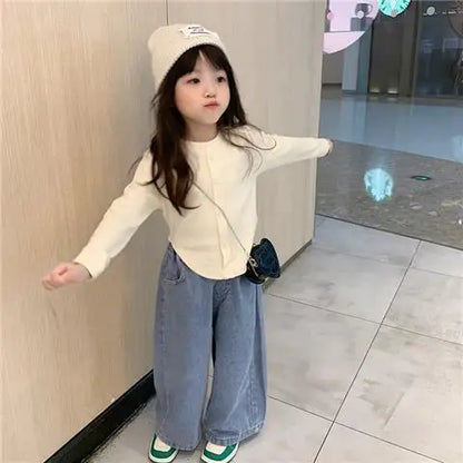 Kids Clothes  Autumn Girls Sets Girls Baby Clothes Korean Style Bottoming Shirts Casual Jeans Girls Wide Leg Pants Girls Tops