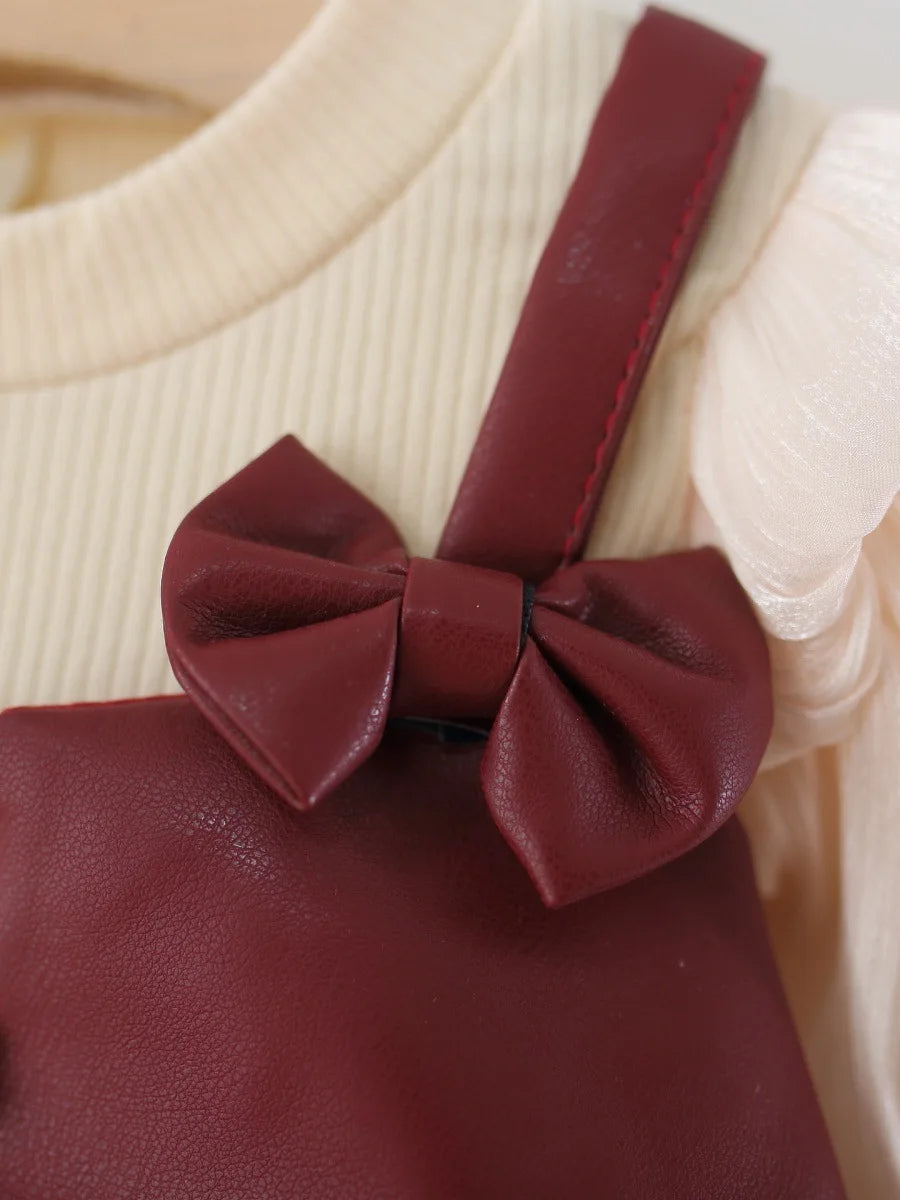 Baby Girls' Dress Spring And Autumn  Girls Toddlers' Warm Dress Two-piece Puff-Sheen Stylish Princess Dress