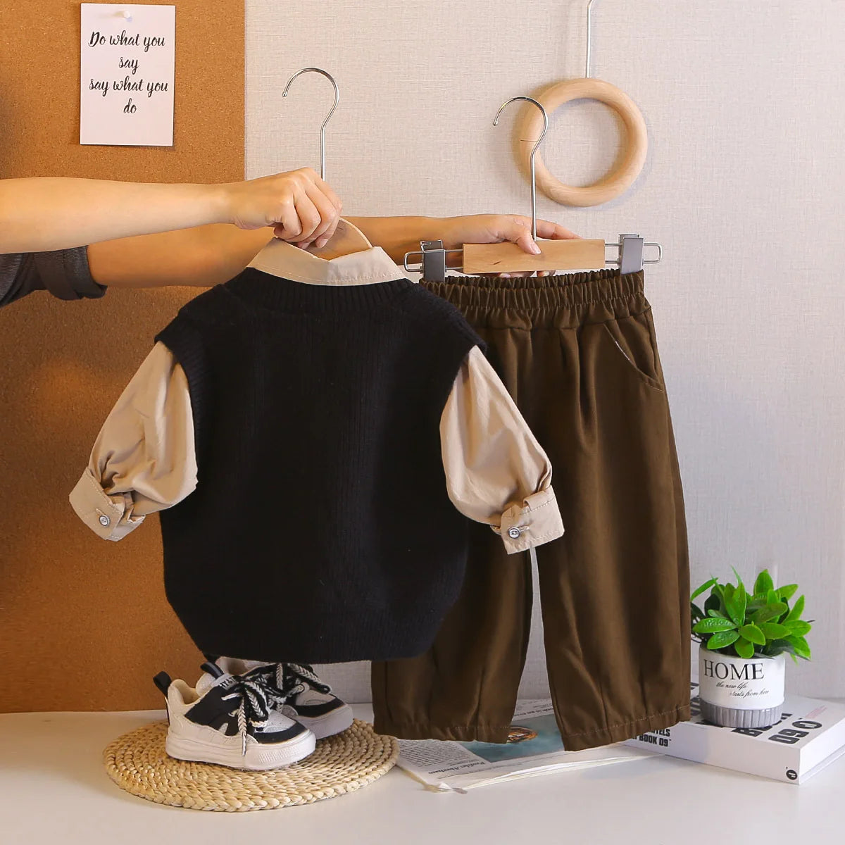 Boys Clothes Sets Spring Autumn 2026 Children Knitted Vest Tie Shirts Pants 3pcs Fashion Suit For Baby Outfits Kids Tracksuits 5