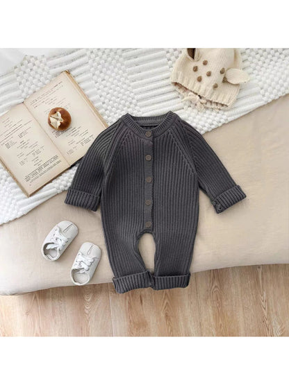 Baby Crawling Clothes, Versatile Newborn Clothes for Boys and Girls, Spring and Autumn Knitted Stylish Romper, Solid Color Jumpsuit