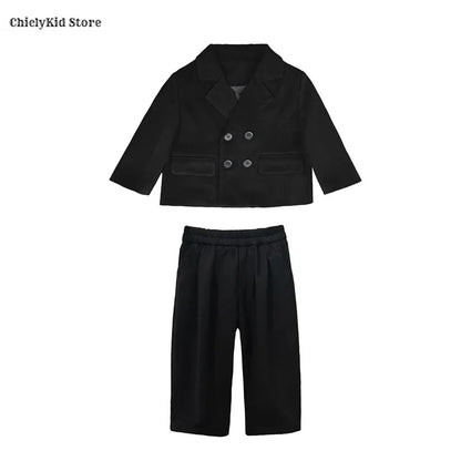 Boys Solid Double Breasted Blazer Jack Vest Pants Children Suit Waistcoat Wedding Clothes Sets Toddler Formal Dress Kids Tuxedos