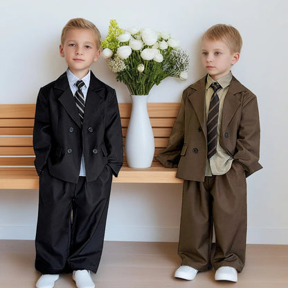 2025 Autumn Kids Suit Boys Loose Blazer Formal Wear Stylish Wedding Flower Girl Speech Set Elegant School Children's Clothes