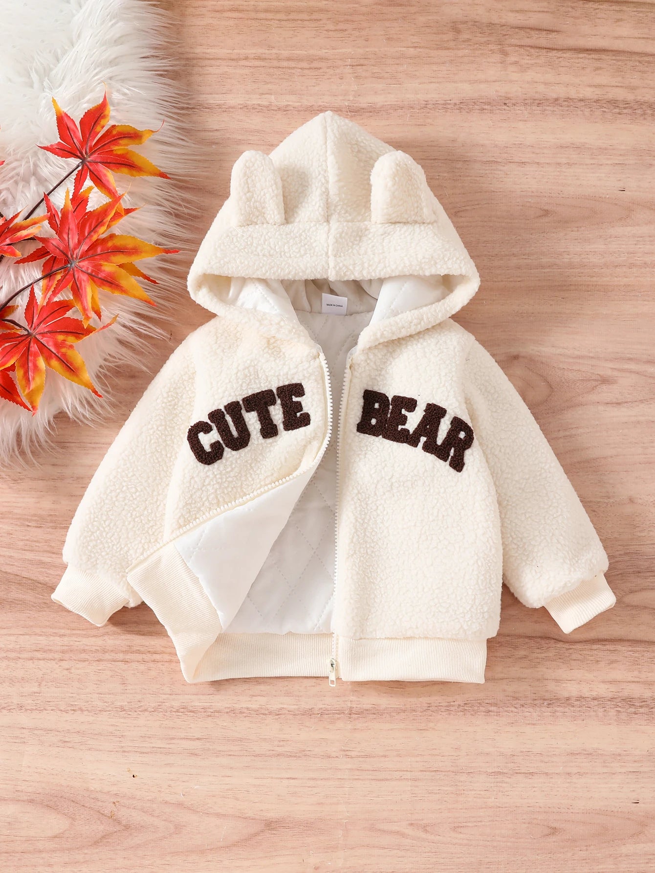 Winter Letter 3D Embroidered Quilted Fleece Zipper Hoodie
