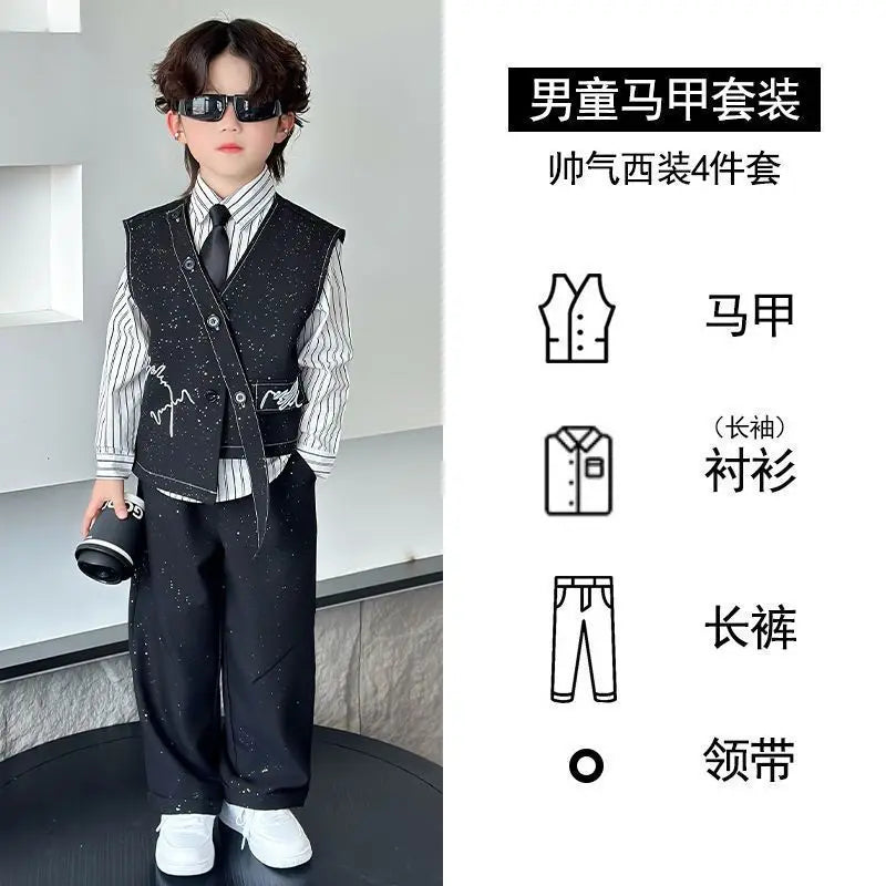 3 PCS set Autumn Spring Boy Retro Stripes TShirt+Pants Shorts+Vest Kid Children baby Gentleman Handsome Streetwear Party Clothes