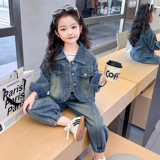 2025 new spring autumn  Girls Kids  Denim jacket trousers set comfortable cute baby Clothes Children Clothing