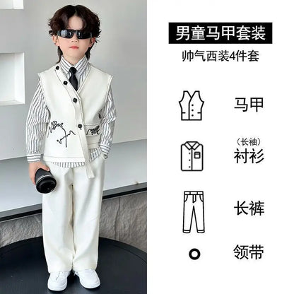 3 PCS set Autumn Spring Boy Retro Stripes TShirt+Pants Shorts+Vest Kid Children baby Gentleman Handsome Streetwear Party Clothes