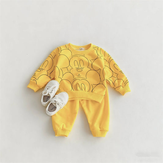 1 2 3Years Old Kids Long Sleeve Outfits Child New Crewneck Sweatshirts Loose Pants Outer Wear Toddler Solid Color Tracksuits