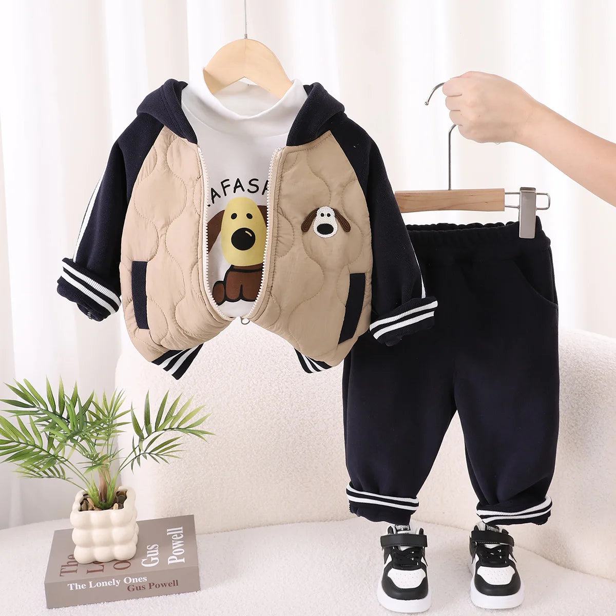 Boys Thick Clothes Sets Winter Children Down Coats T-shirts Pants 3pcs Warm Velven Suit For Baby Outfits Kids Hoodies Tracksuits