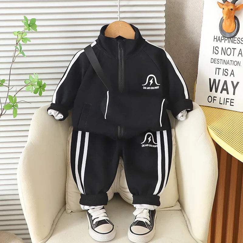Korean Fashion Kids Boys Sportswear 2025 Spring Autumn Solid Color Long Sleeve Jackets Tops and Pants Baby Boy Infant Clothes