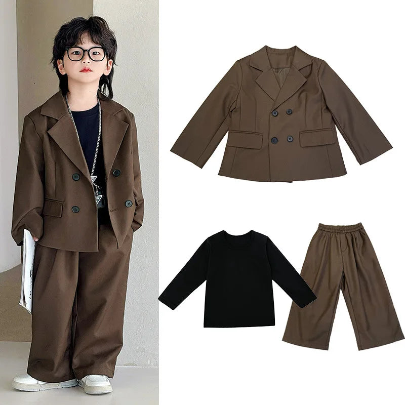 2025 Autumn Kids Suit Boys Loose Blazer Formal Wear Stylish Wedding Flower Girl Speech Set Elegant School Children's Clothes