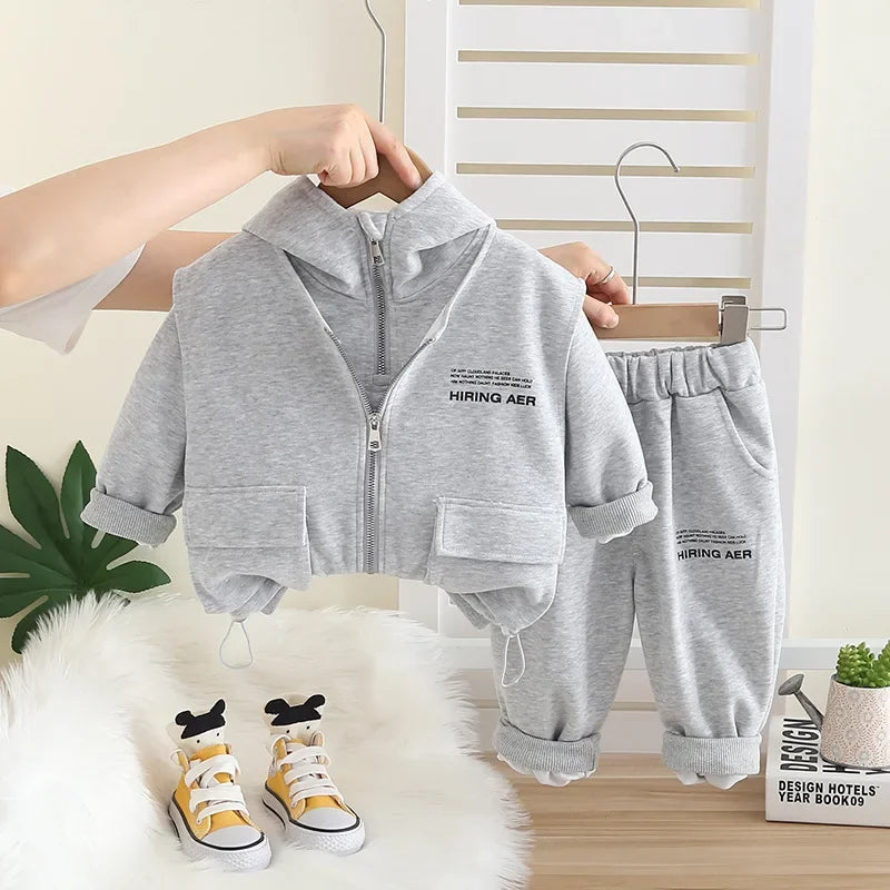 New Spring Autumn Baby Boys Clothes Suit Children Casual Vest Hooded T-Shirt Pants 3Pcs/Sets Infant Clothing Kids Tracksuits