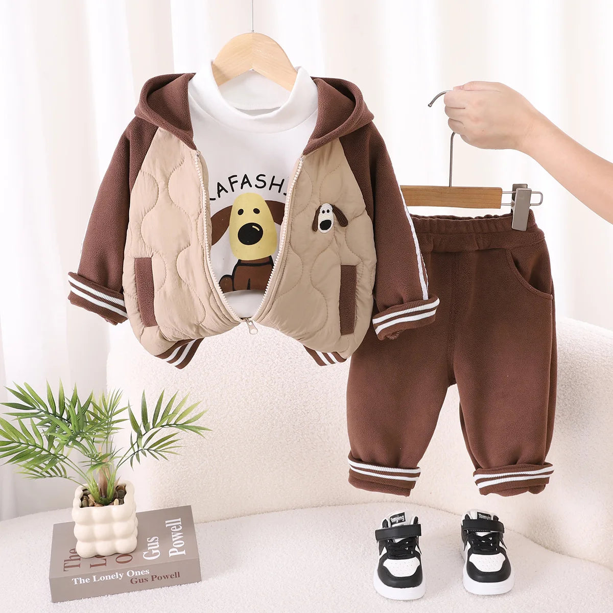 Boys Thick Clothes Sets Winter Children Down Coats T-shirts Pants 3pcs Warm Velven Suit For Baby Outfits Kids Hoodies Tracksuits
