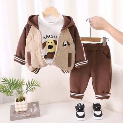Boys Thick Clothes Sets Winter Children Down Coats T-shirts Pants 3pcs Warm Velven Suit For Baby Outfits Kids Hoodies Tracksuits