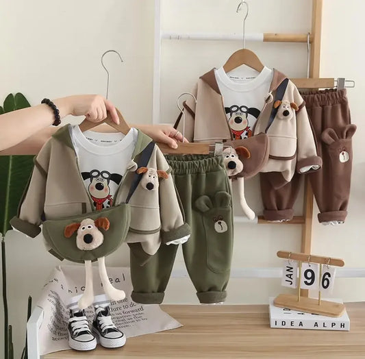 Baby Boys Designer Clothes Christmas Toddler Sets Cartoon Puppy Hooded Jacket+T-shirt+Pants 3Pcs Boutique Outfits Children Suits