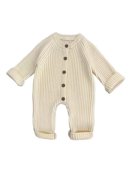 Baby Crawling Clothes, Versatile Newborn Clothes for Boys and Girls, Spring and Autumn Knitted Stylish Romper, Solid Color Jumpsuit