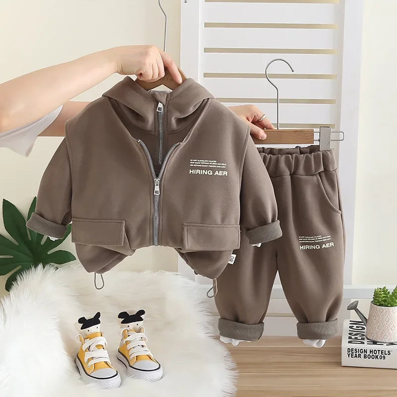 New Spring Autumn Baby Boys Clothes Suit Children Casual Vest Hooded T-Shirt Pants 3Pcs/Sets Infant Clothing Kids Tracksuits