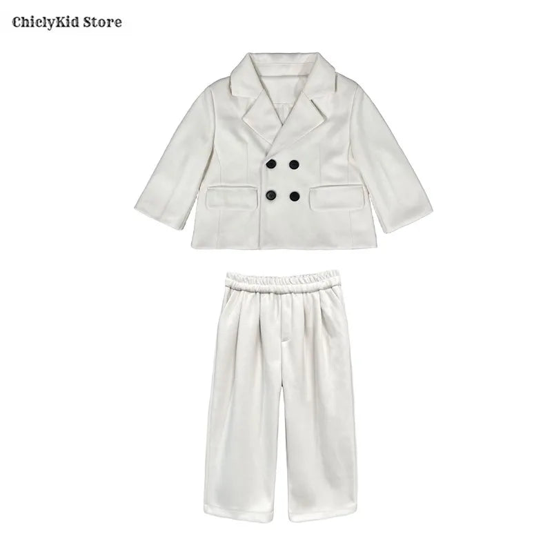 Boys Solid Double Breasted Blazer Jack Vest Pants Children Suit Waistcoat Wedding Clothes Sets Toddler Formal Dress Kids Tuxedos
