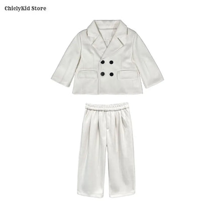 Boys Solid Double Breasted Blazer Jack Vest Pants Children Suit Waistcoat Wedding Clothes Sets Toddler Formal Dress Kids Tuxedos