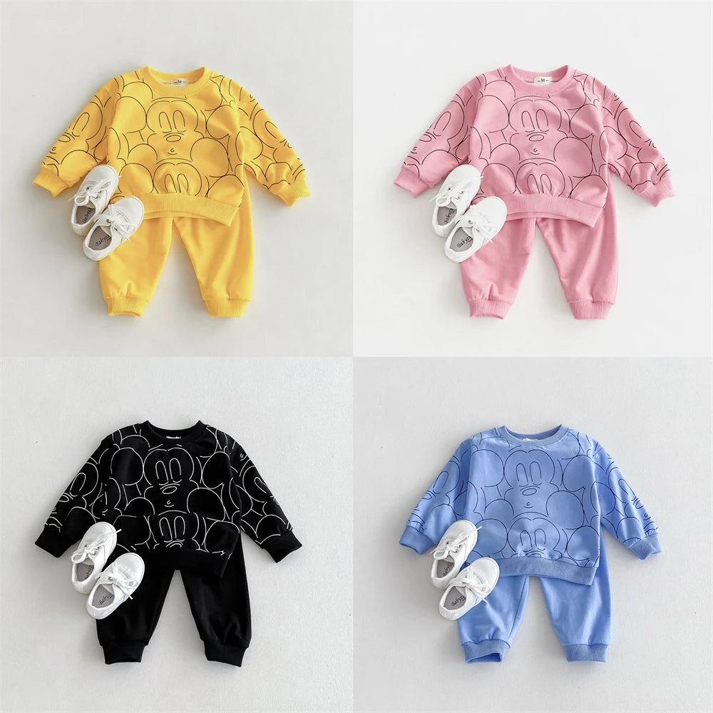 1 2 3Years Old Kids Long Sleeve Outfits Child New Crewneck Sweatshirts Loose Pants Outer Wear Toddler Solid Color Tracksuits