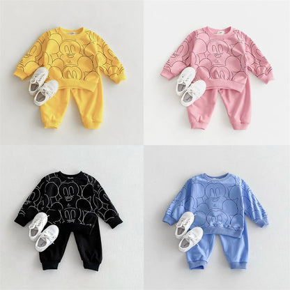 1 2 3Years Old Kids Long Sleeve Outfits Child New Crewneck Sweatshirts Loose Pants Outer Wear Toddler Solid Color Tracksuits