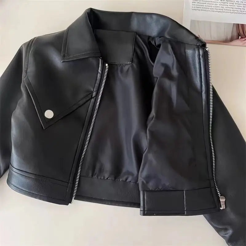 2025 Girls' Faux Leather Jacket Trendy Biker Style Coat Stylish Toddler Outerwear