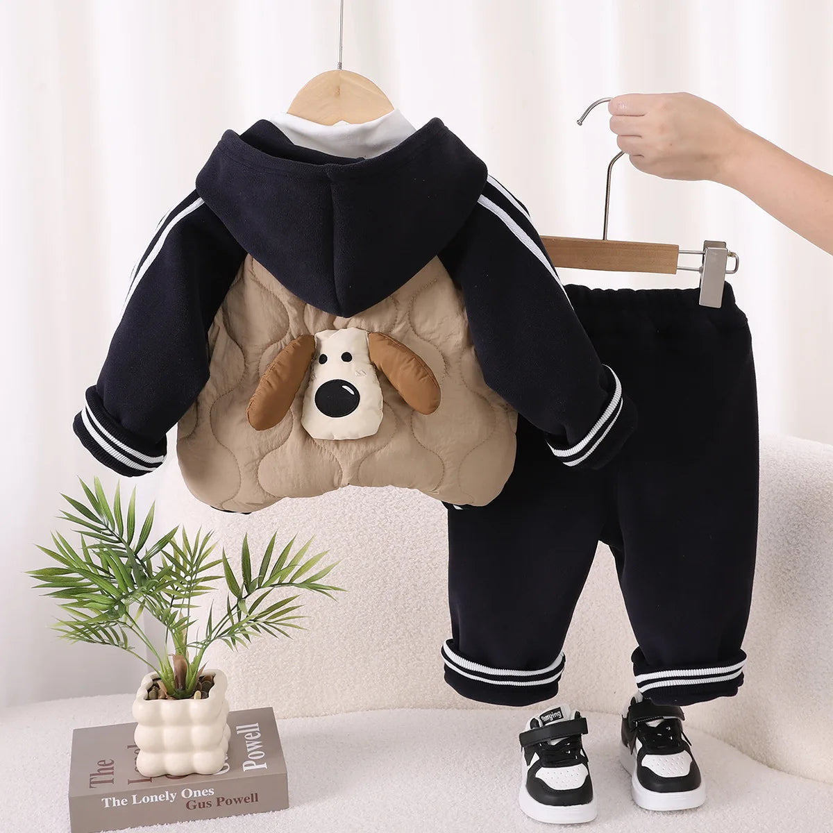 Boys Thick Clothes Sets Winter Children Down Coats T-shirts Pants 3pcs Warm Velven Suit For Baby Outfits Kids Hoodies Tracksuits