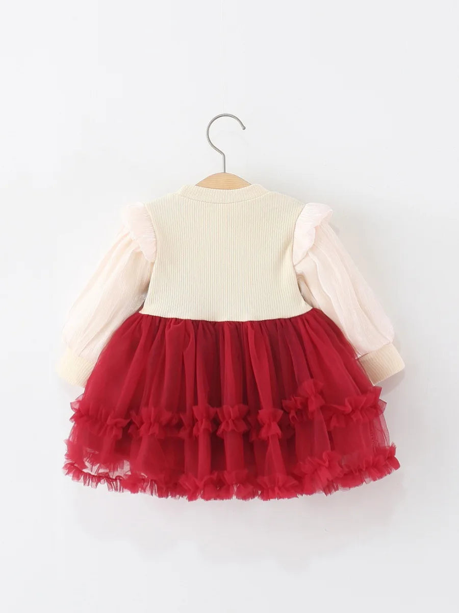 Baby Girls' Dress Spring And Autumn  Girls Toddlers' Warm Dress Two-piece Puff-Sheen Stylish Princess Dress