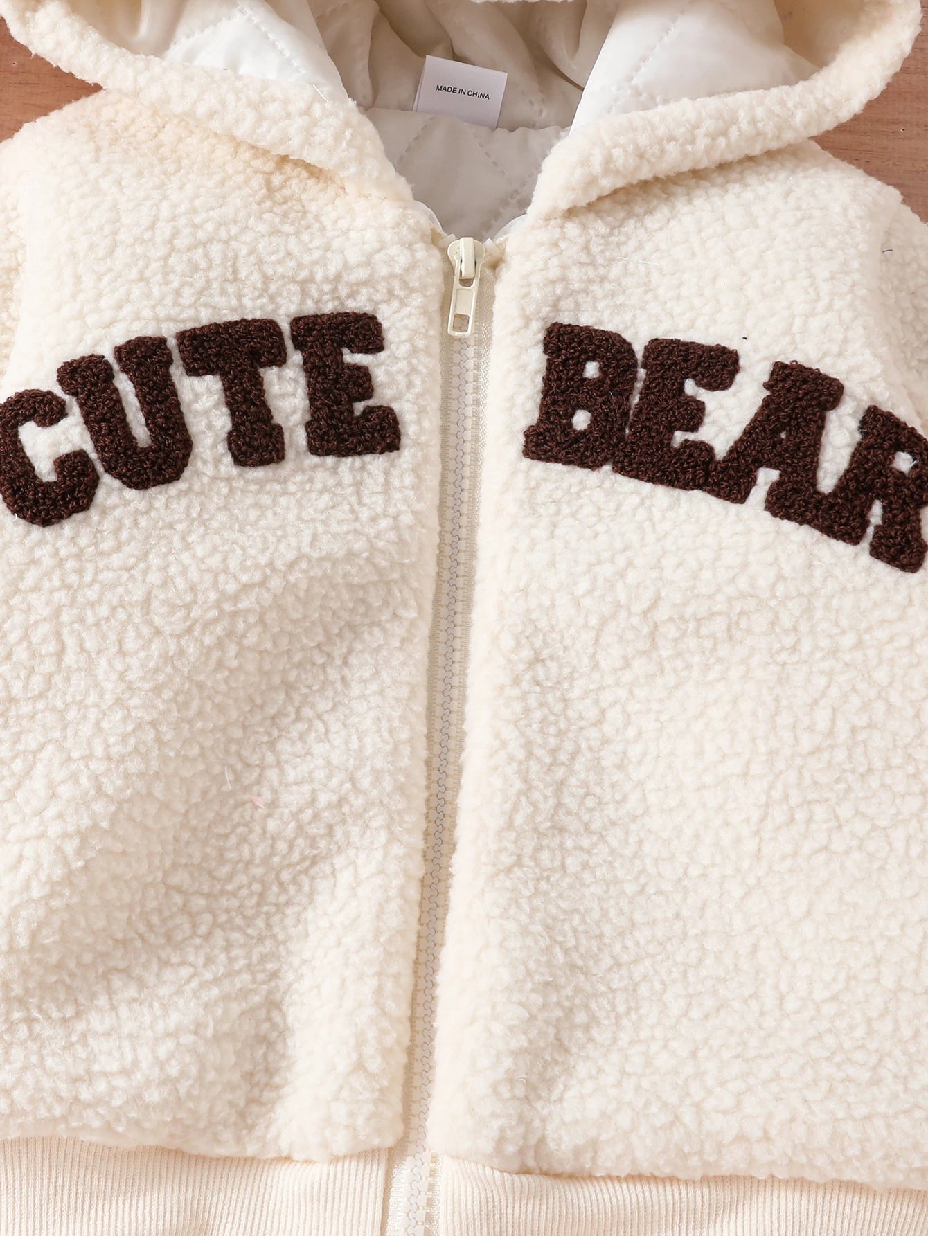 Winter Letter 3D Embroidered Quilted Fleece Zipper Hoodie