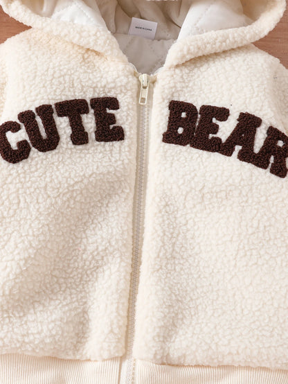 Winter Letter 3D Embroidered Quilted Fleece Zipper Hoodie